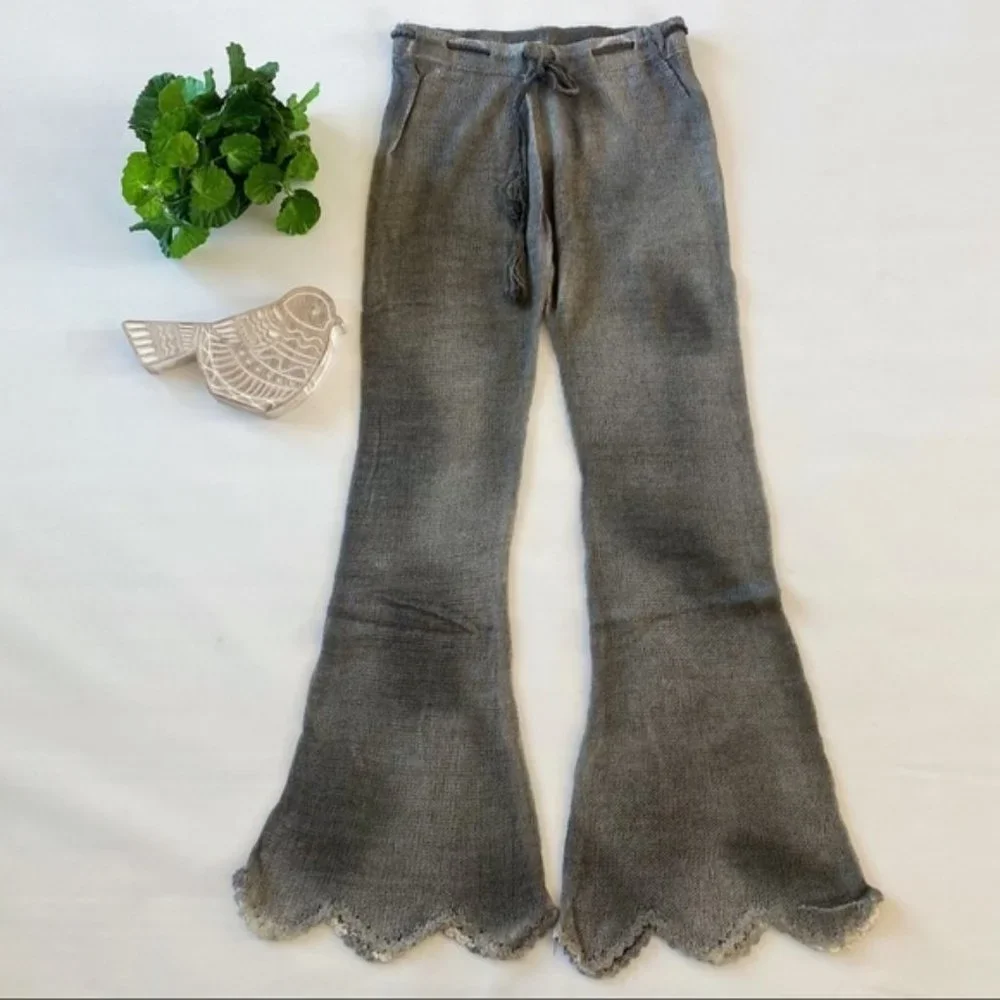 POL | Danni Lounge Lightweight Sweater Pants Boho Coachella Flare Leg Scalloped - Picture 2 of 14